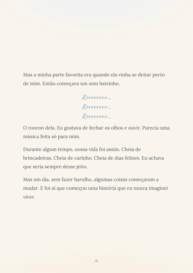 Página do livro com o ronron da Serafina escrito à mão